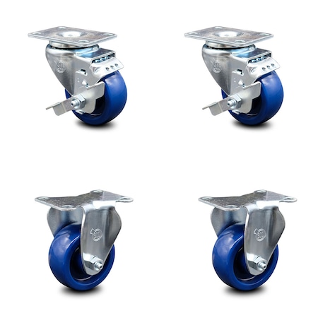 Service Caster 3.5 Inch Solid Polyurethane Swivel Top Plate Caster Set with 2 Brake 2 Rigid SCC SCC-20S3514-SPUS-TLB-2-R-2